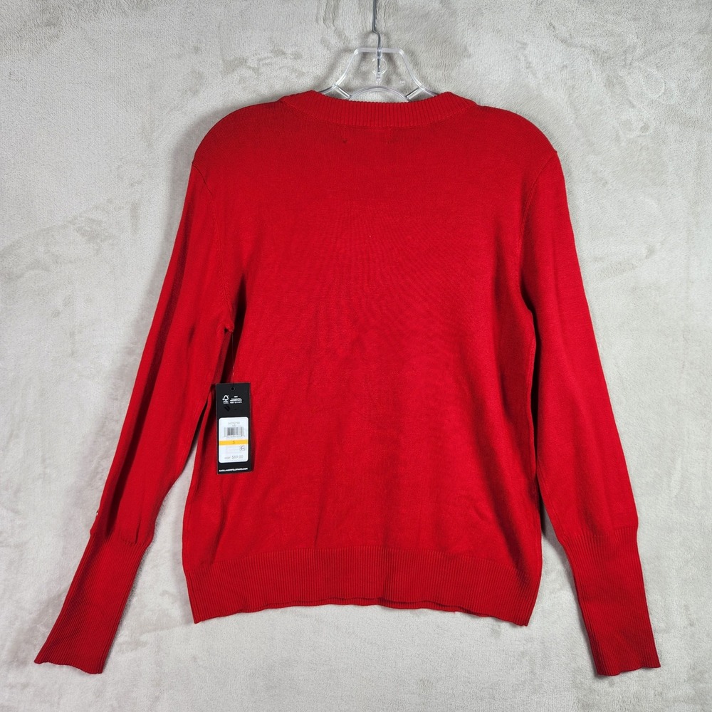 Karl Lagerfeld Paris Sweater Womens Small Red Gold Button Sleeve Pullover Office - Picture 2 of 9